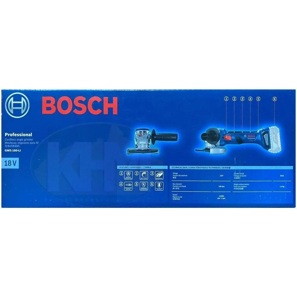 Bosch GWS 180-Li Cordless Brushless Angle Grinder 4" (100mm) 18V [Bare]