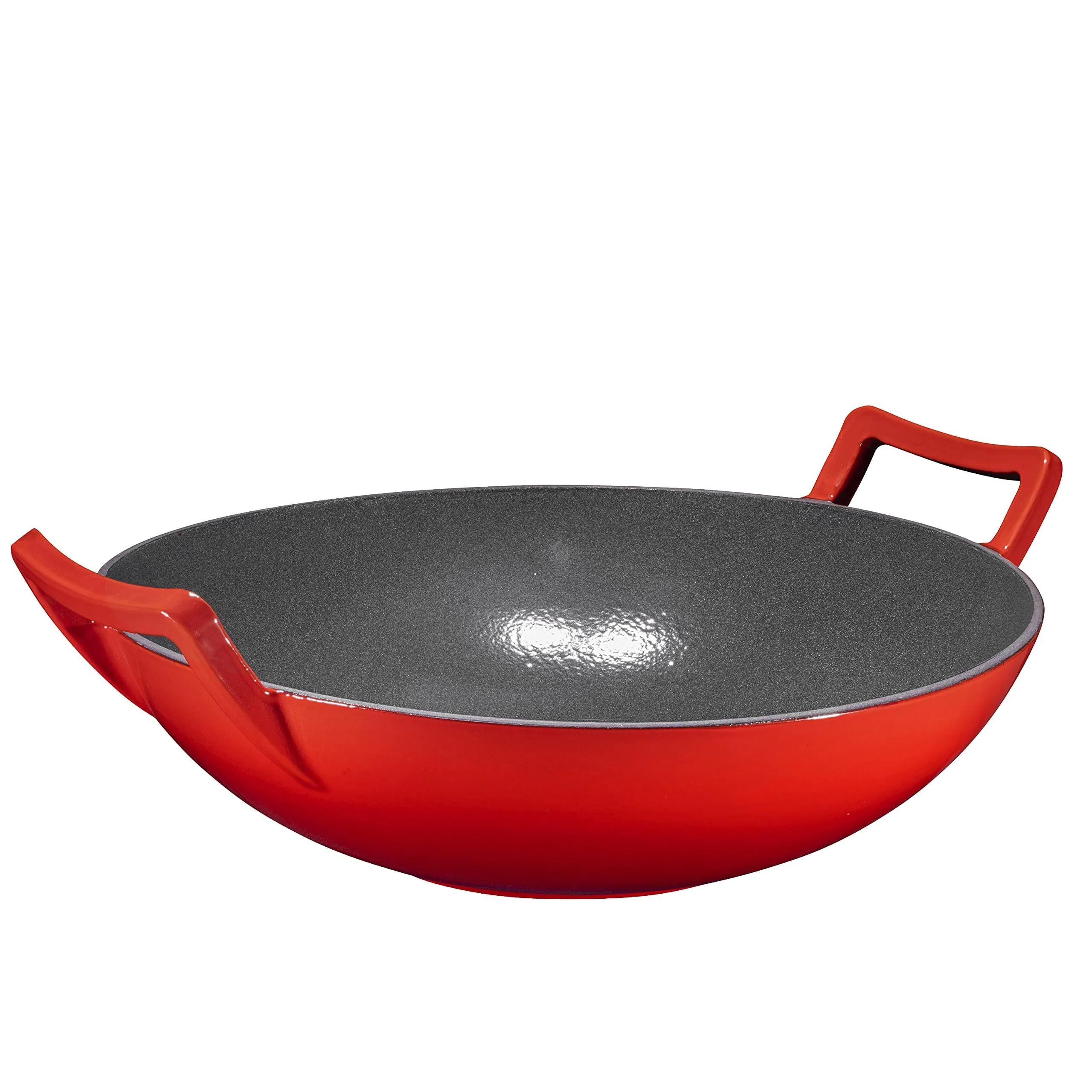 Bruntmor, Pre-Seasoned Cast Iron Wok, Black, 14-inch w/ Large Loop Handles & Flat Base