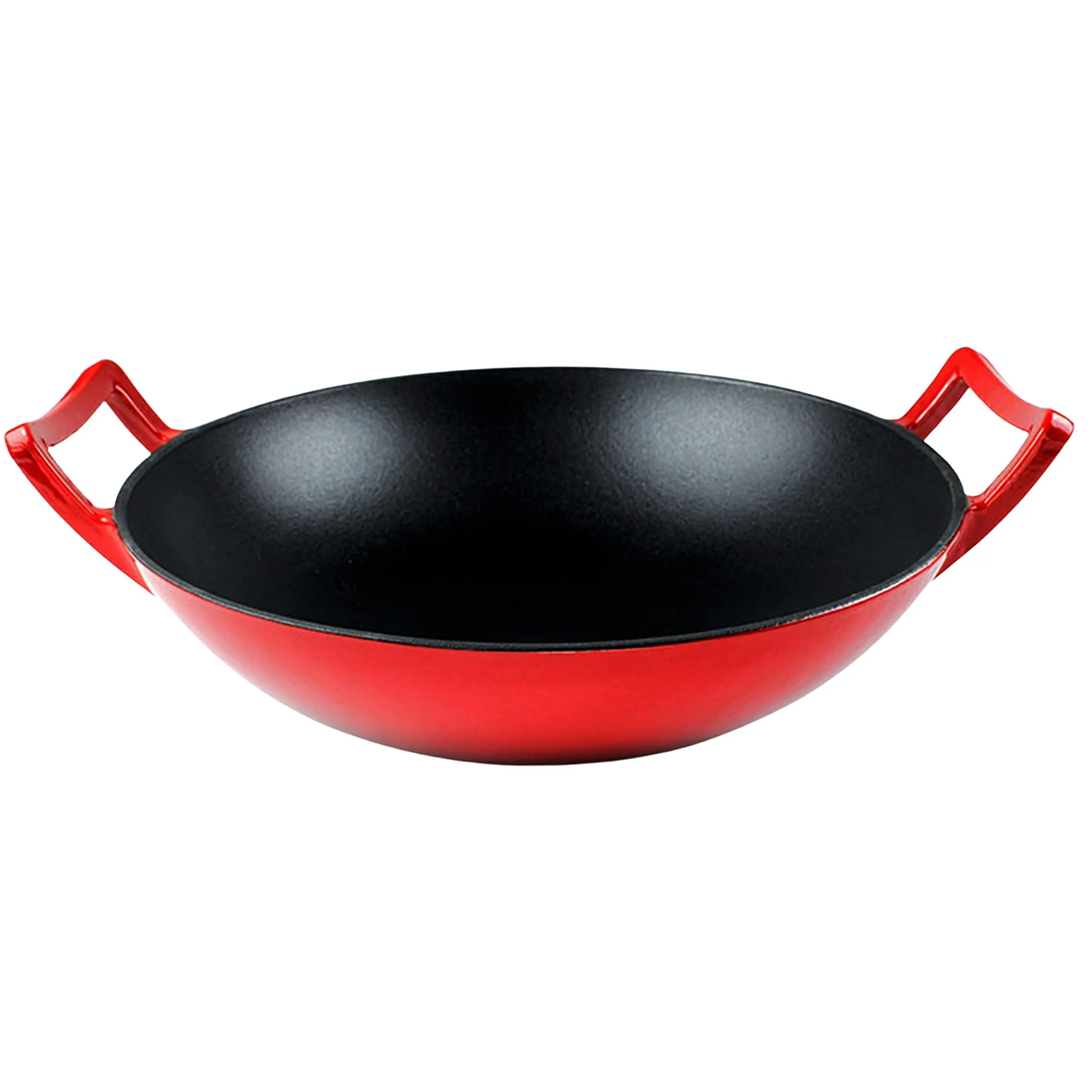 Bruntmor, Pre-Seasoned Cast Iron Wok, Black, 14-inch w/ Large Loop Handles & Flat Base