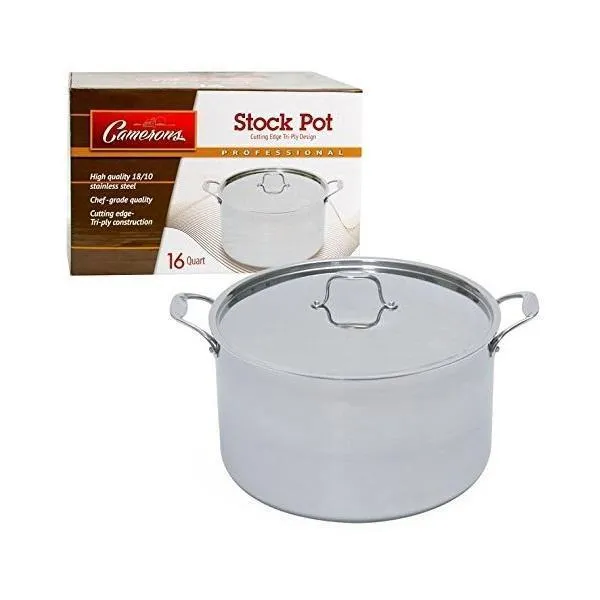 Cameron's 16 Quart Tri-ply Stainless Steel Stock Soup Pot with Stainless Steel Lid