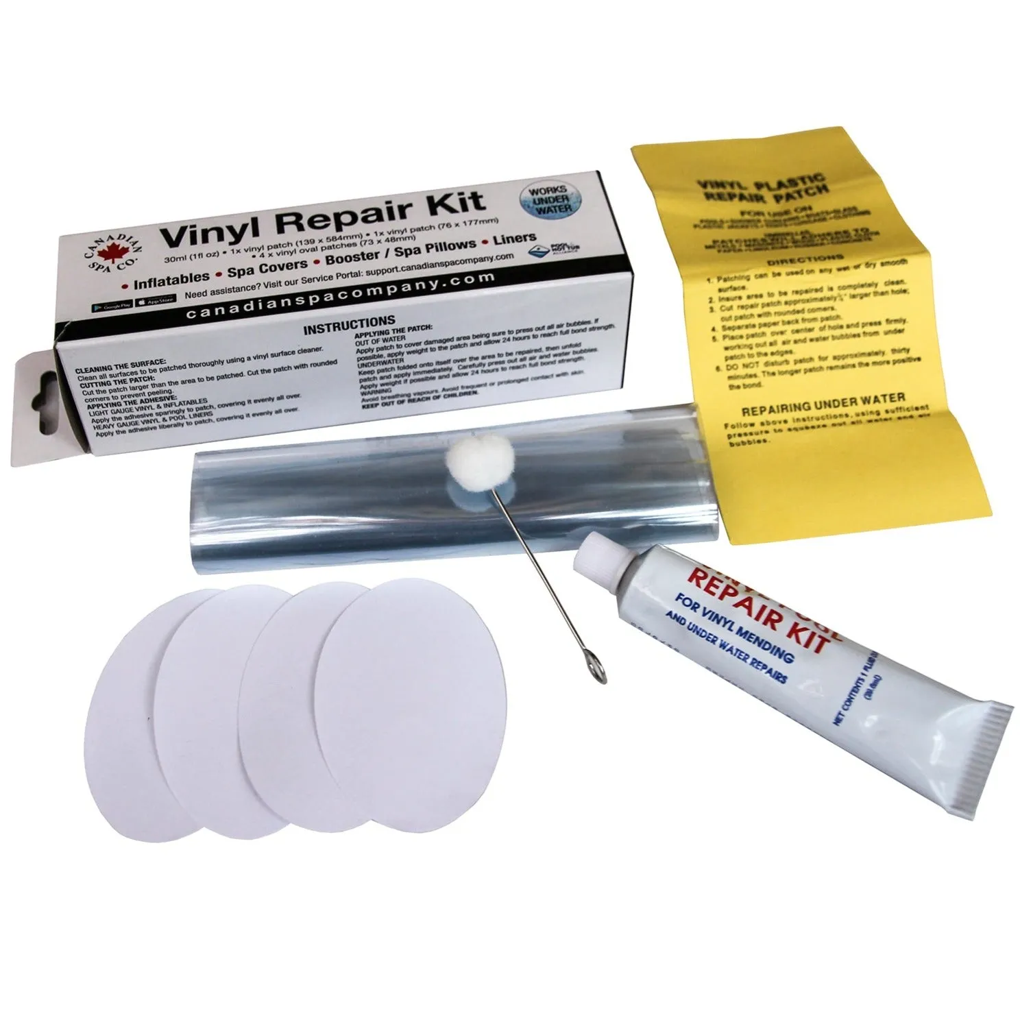 Canadian Spa Vinyl Repair Kit for Hot Tubs, Inflatable Spas and Above Ground Pools (Repair Patches, Glue and Application Tool)