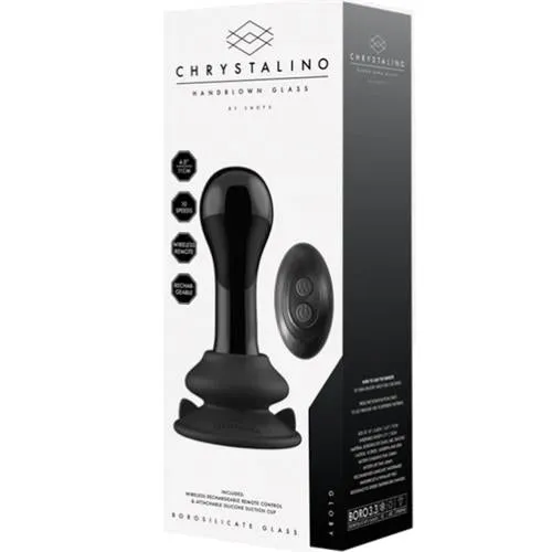 CHRYSTALINO GLOBY Glass Vibrator with Suction Cup and Remote - Rechargeable 10 Speed - BLK