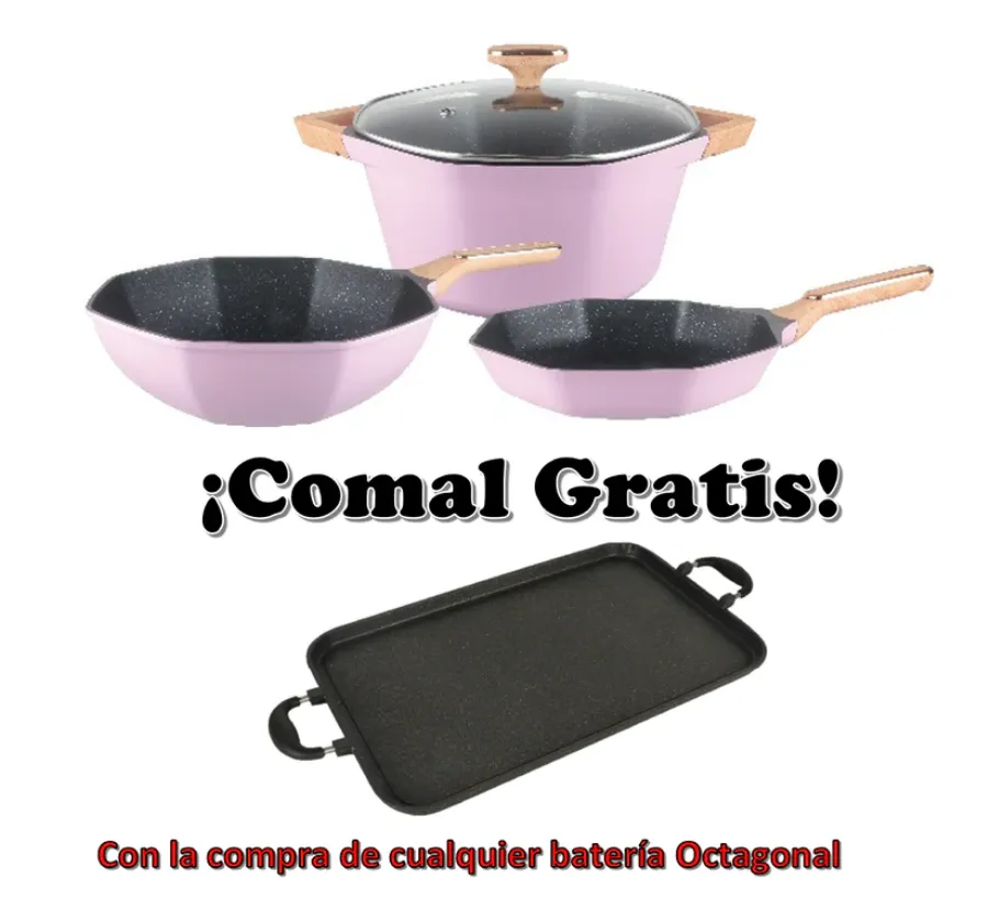 Combo OCTAGON 4 piece Cookware set with griddle for GAS stove/ Combo de Octagon de 4 piezas con comal GRATIS para estufa de GAS!