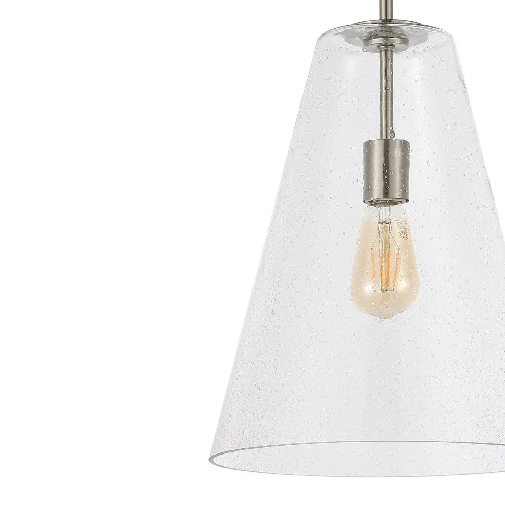 Cone 11.5" Mid-Century Modern Iron/Seeded Glass LED Pendant