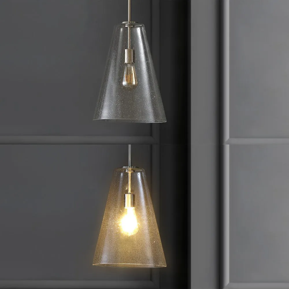 Cone 11.5" Mid-Century Modern Iron/Seeded Glass LED Pendant