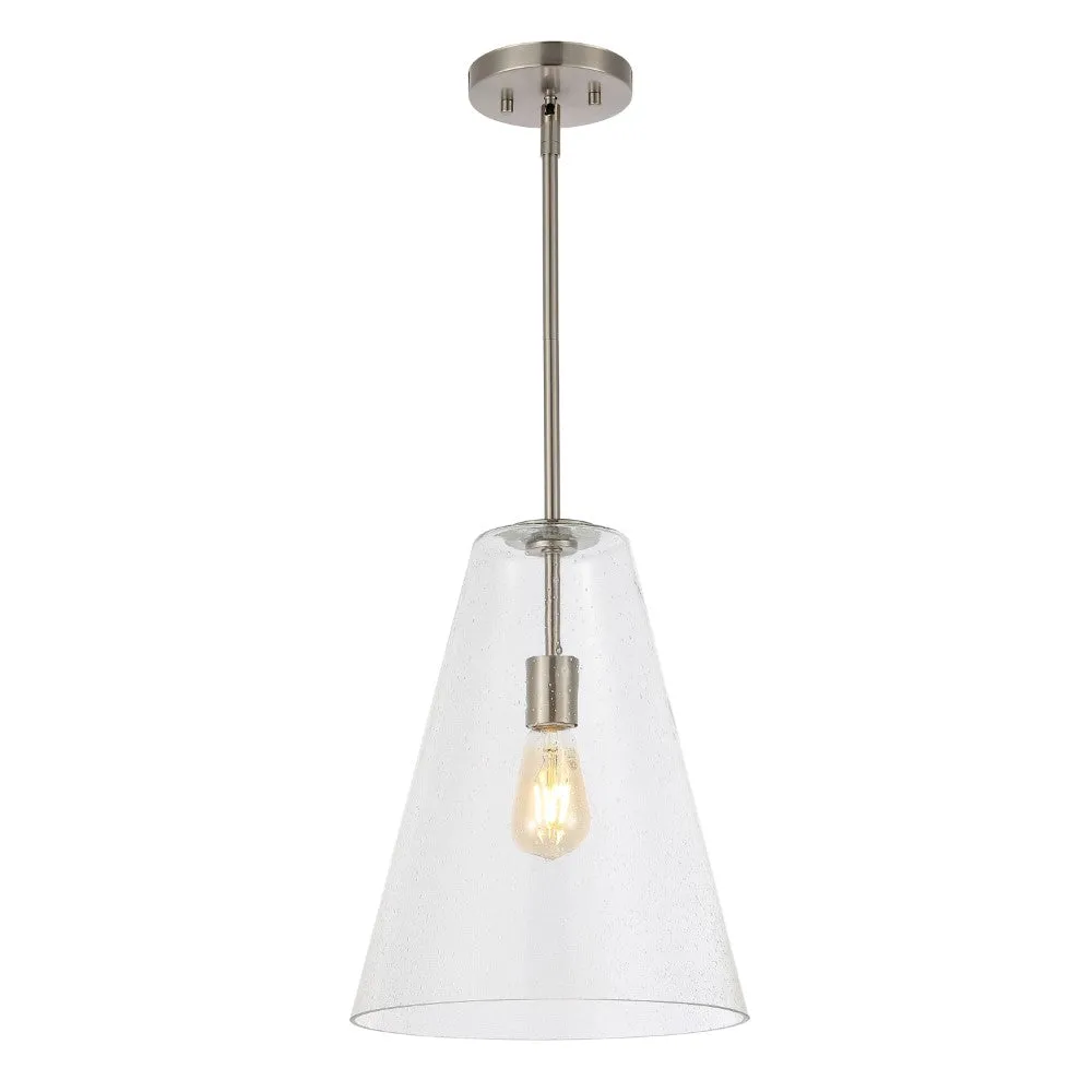 Cone 11.5" Mid-Century Modern Iron/Seeded Glass LED Pendant