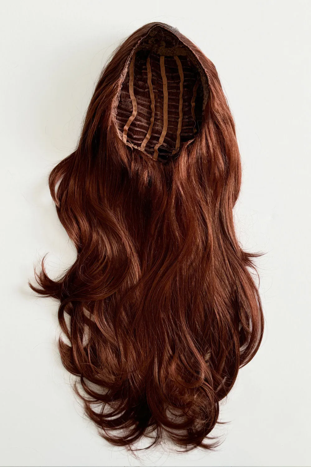 Copper red half wig hairpiece (3/4 wig), gentle curls: Ivy