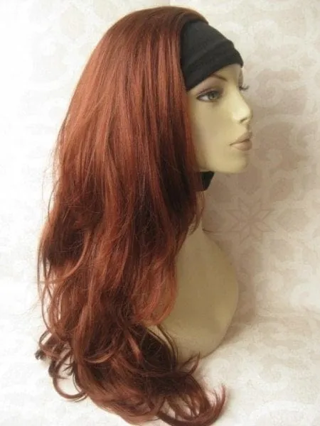 Copper red half wig hairpiece (3/4 wig), gentle curls: Ivy