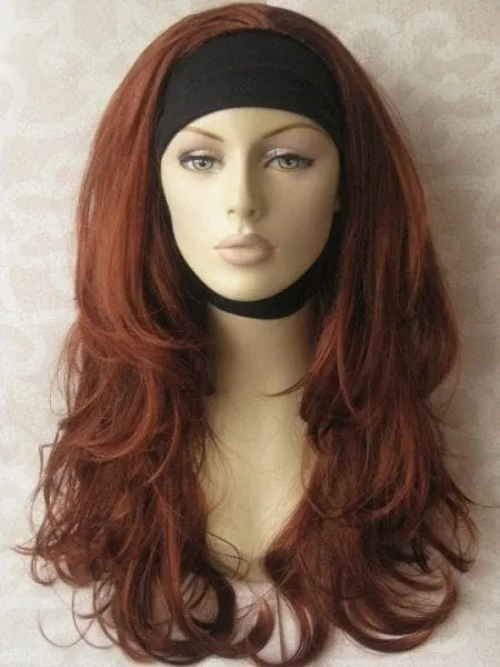 Copper red half wig hairpiece (3/4 wig), gentle curls: Ivy