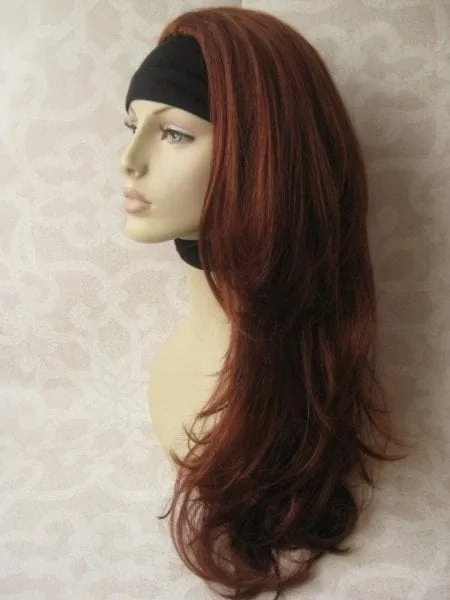 Copper red half wig hairpiece (3/4 wig), gentle curls: Ivy