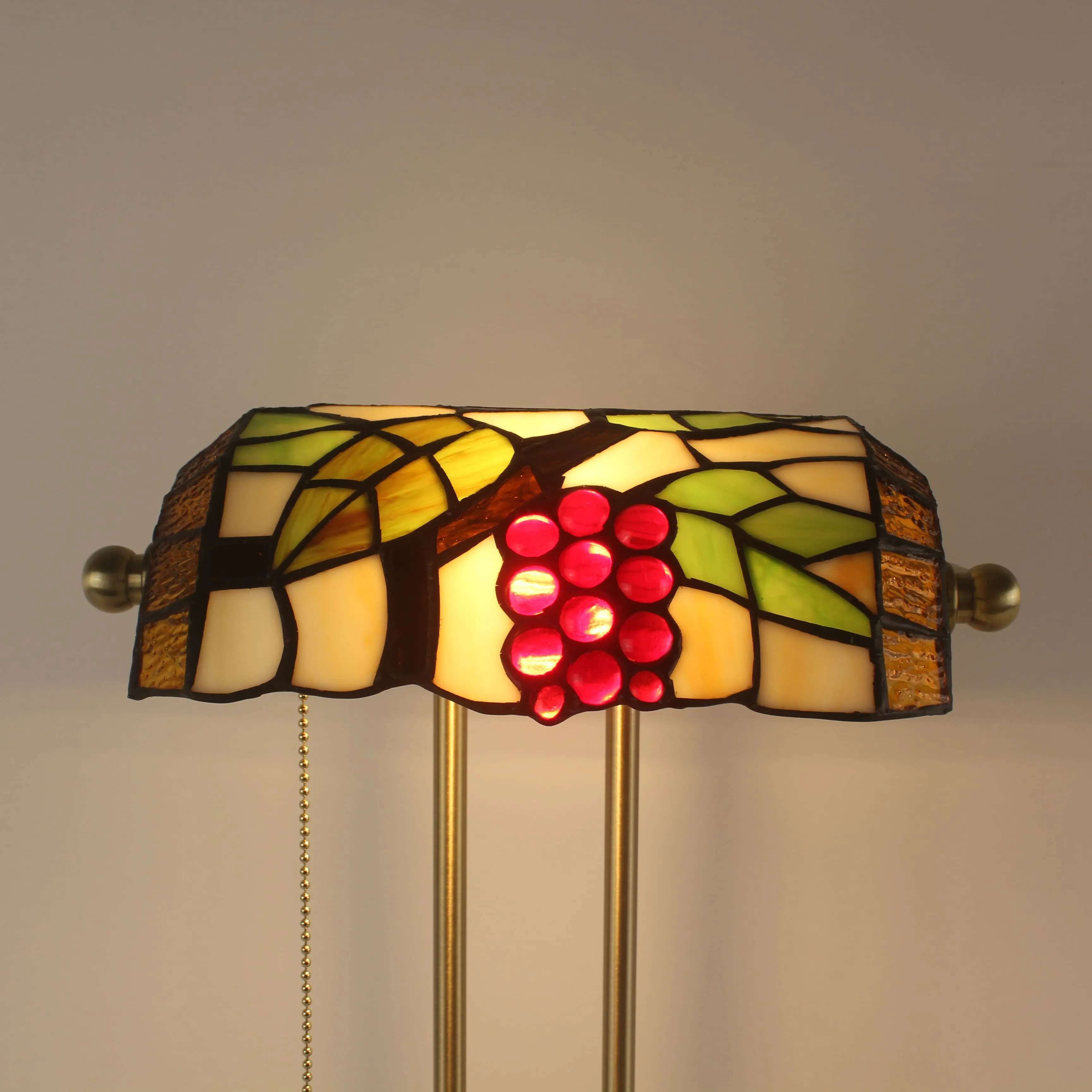 Cordless Stained Glass Bankers Desk Lamp - Grape Lampshade