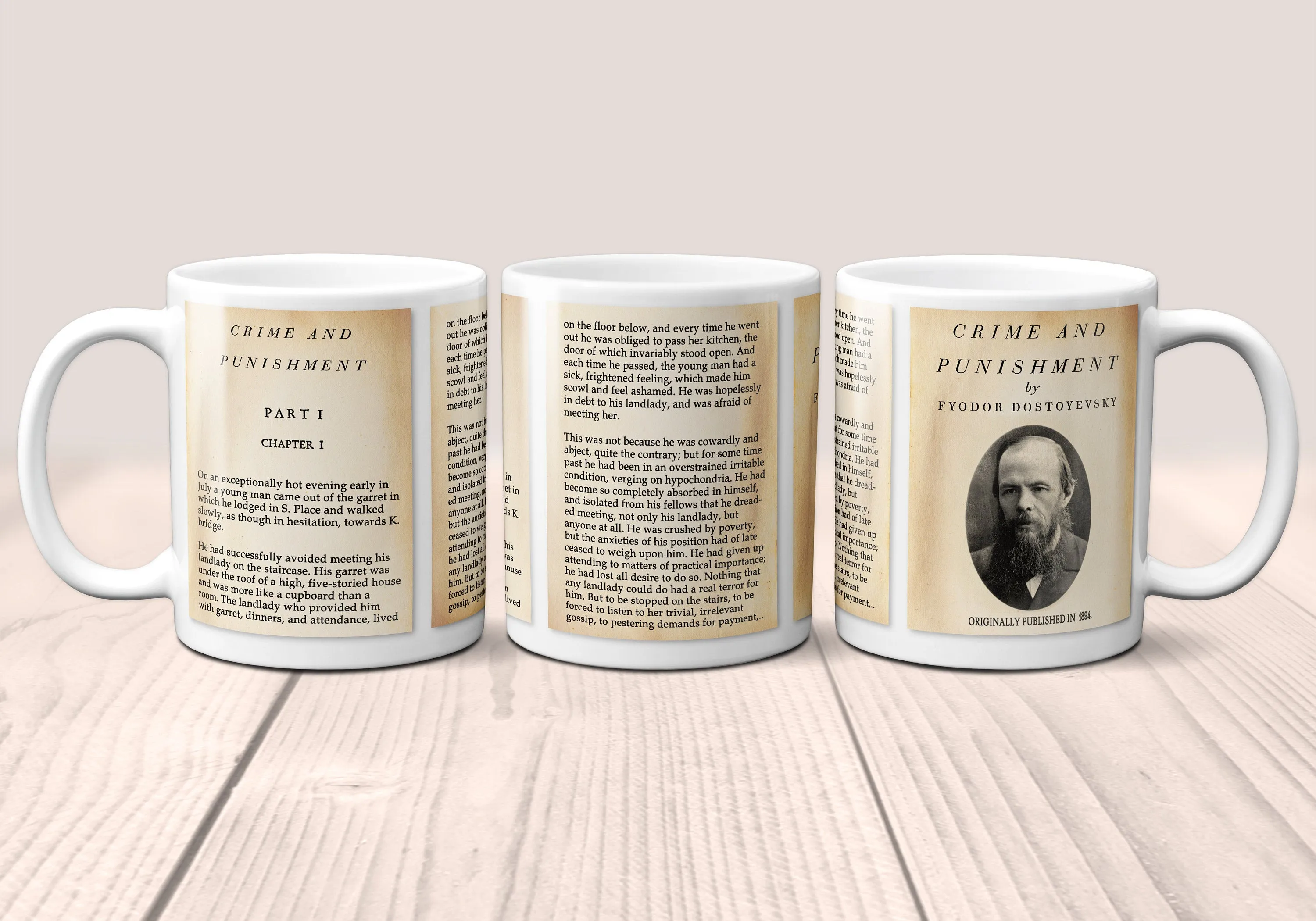 Crime and Punishment by Fyodor Dostoyevsky Mug.Coffee Mug with Crime and Punishment (English version) book Title and Book Pages,Bookish Gift