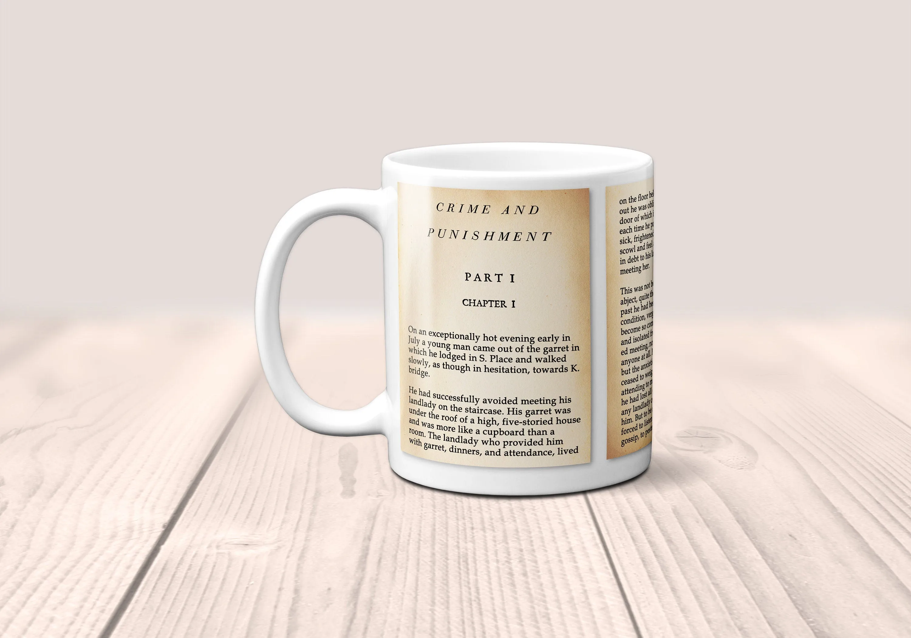 Crime and Punishment by Fyodor Dostoyevsky Mug.Coffee Mug with Crime and Punishment (English version) book Title and Book Pages,Bookish Gift