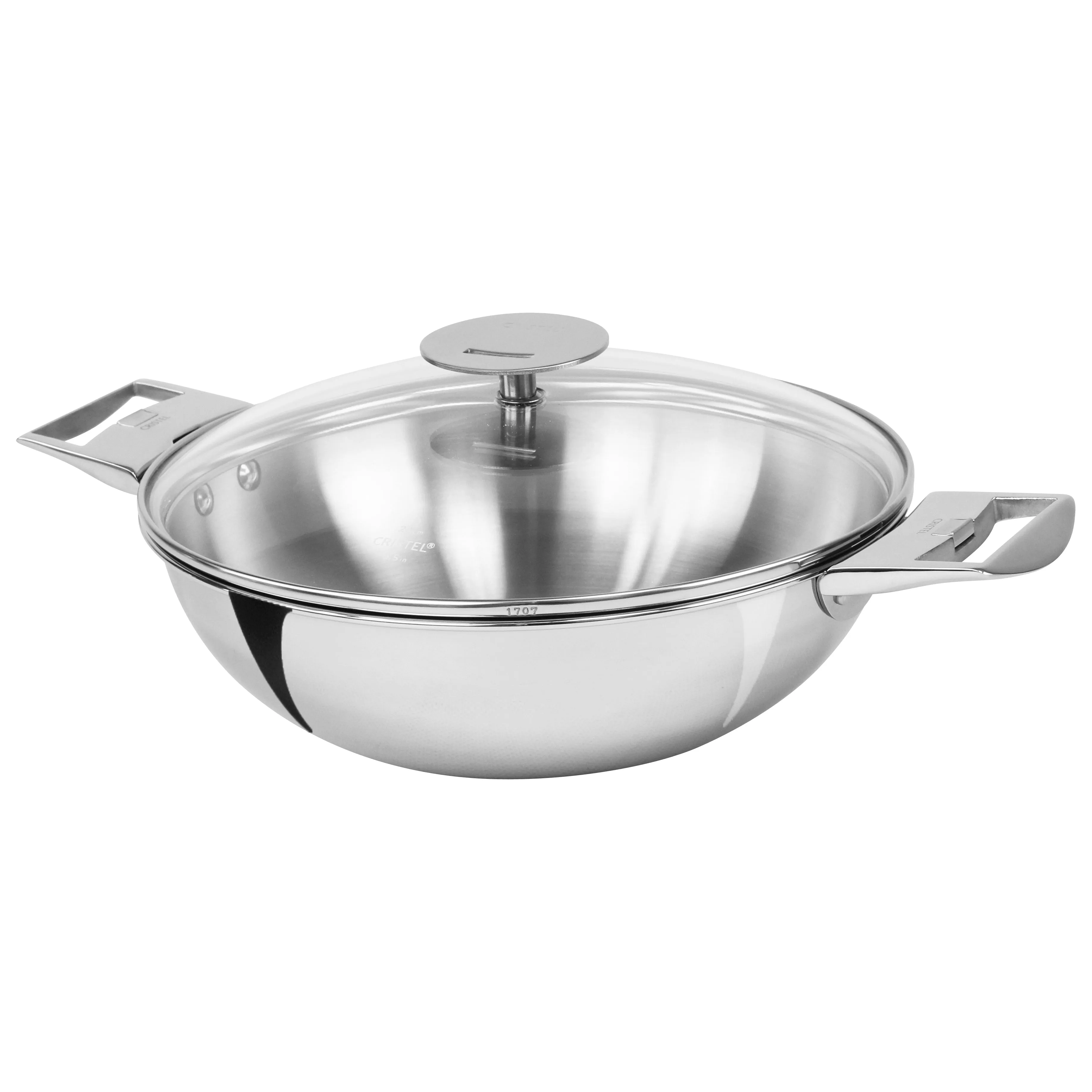 Cristel Casteline 3-Quart Wok With Domed Glass Lid - Detachable Handle