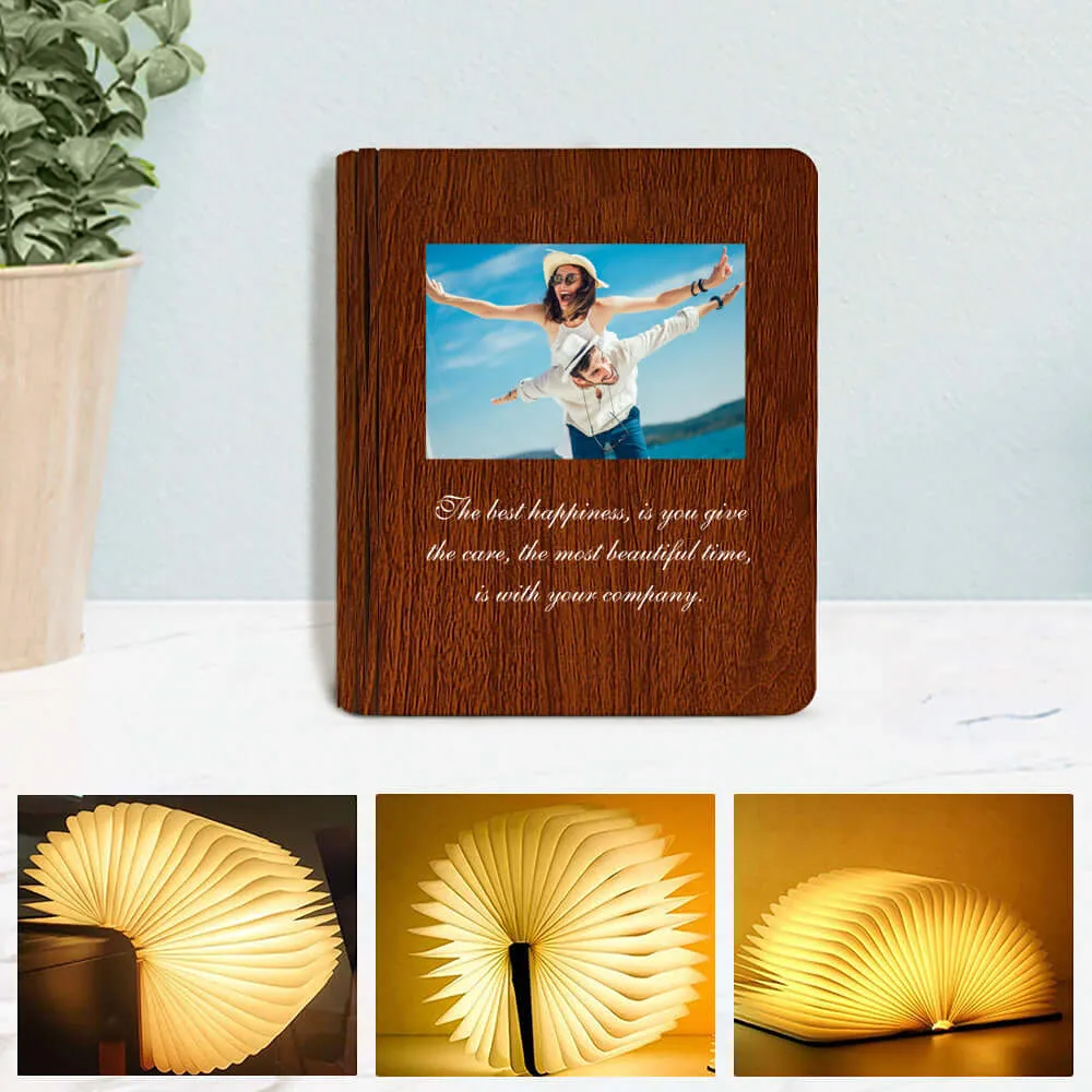 Customized Wooden Folding Magnetic Book Lamp with Photo and Text