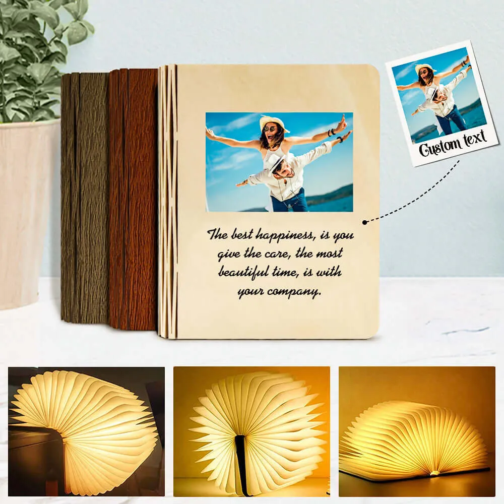 Customized Wooden Folding Magnetic Book Lamp with Photo and Text