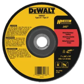 DeWalt® HP T27 Metal Cuttiing Wheel, 7  in dia, 7/8 in Arbor, 8.700 RPM, DW8427