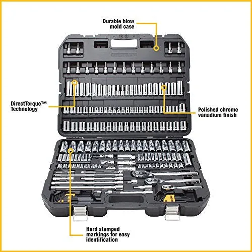 DEWALT Mechanics Tool Set, SAE and Metric, 1/2, 1/4, 3/8 Drive Sizes, 192-Piece, Chrome Vanadium Steel, (DWMT75049)