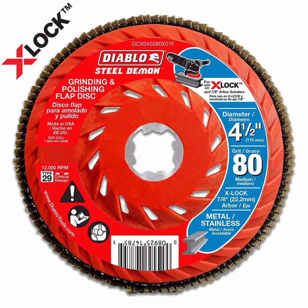 Diablo DCX045080X03F 4-1/2" 80-Grit Flap Disc for X-Lock and All Grinders Pro Bulk Pack (3-Pack)