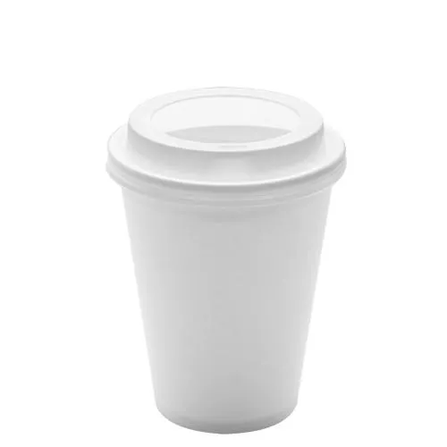 Disposable Paper Coffee Cups with Lids - 12 oz White with White Sipper Dome Lids (90mm)