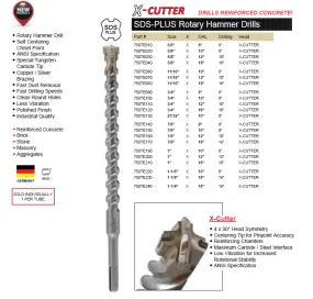 DRILL BIT MASONARY ROTARY HAMMER DRILL X-CUTTER SDS PLUS ITM