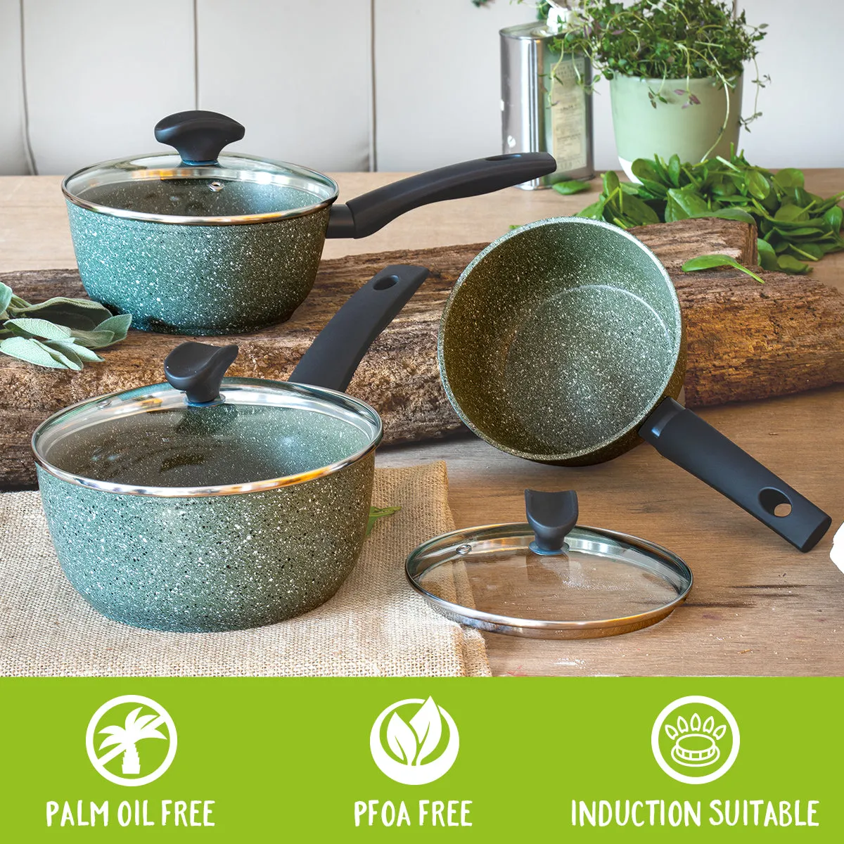 Eco Induction Saucepan & Lid Set - 3 Pieces