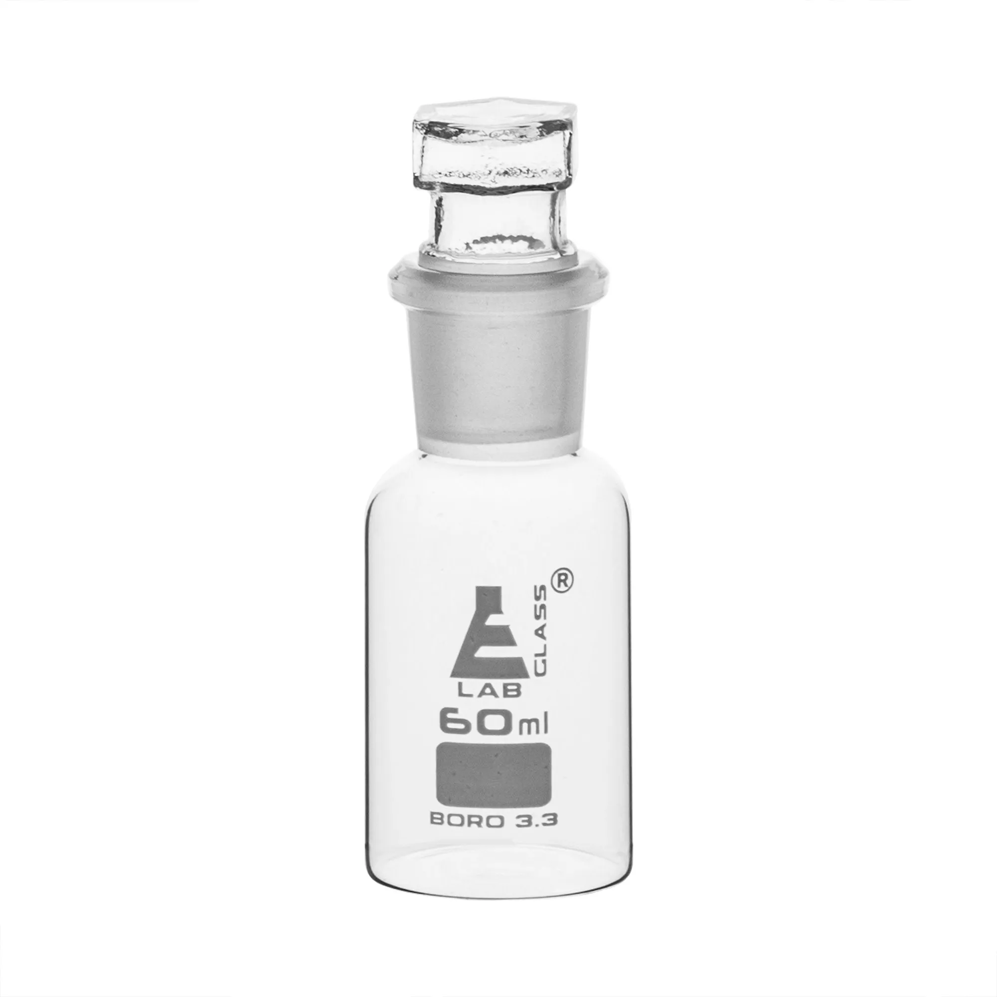 Eisco Labs 60ml Reagent Bottle - Borosilicate Glass with wide mouth and stopper