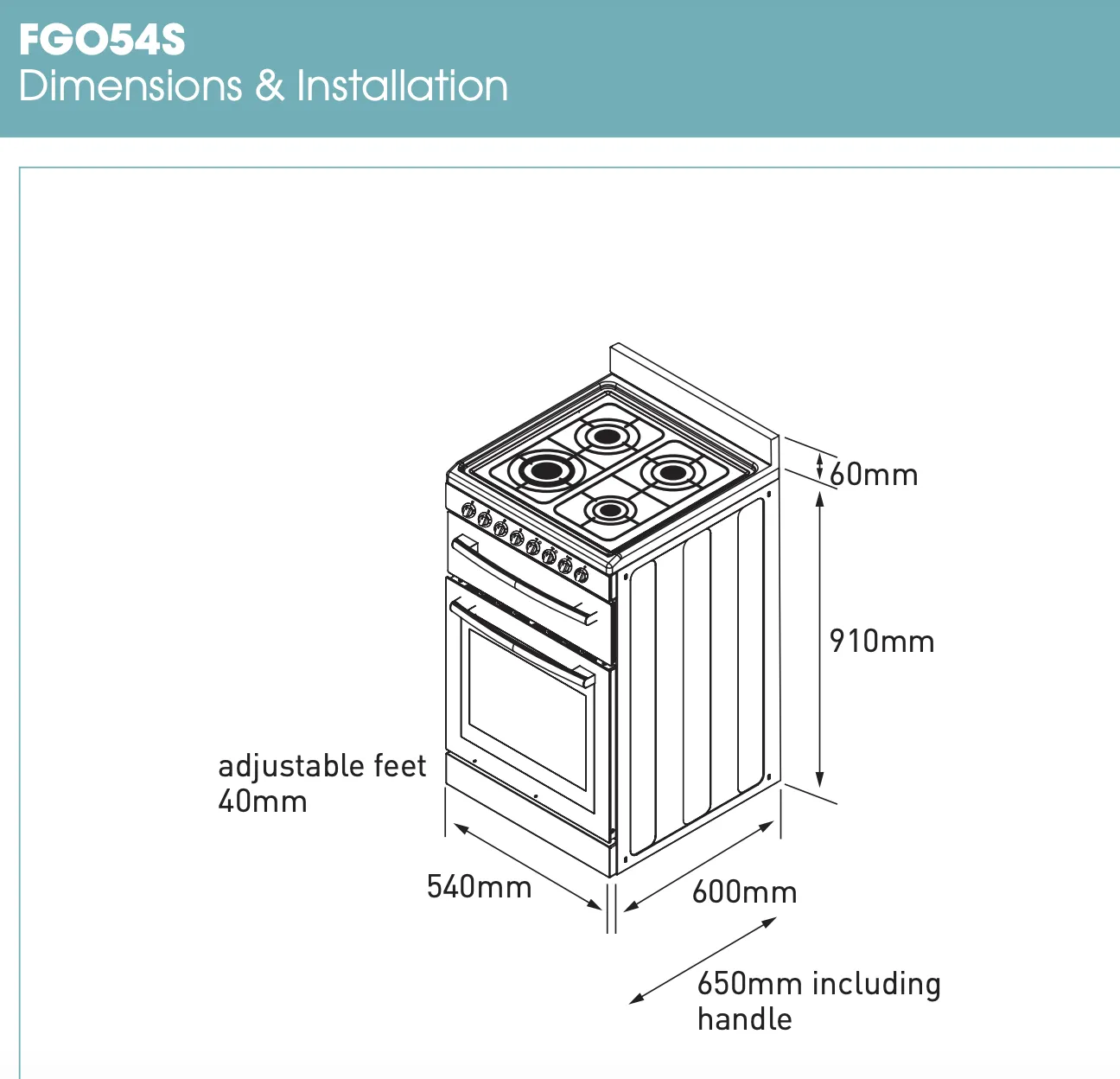 Euromaid FGO54S 54cm Gas Freestanding Stove - Cosmetic Defect/Missing Panel Discount