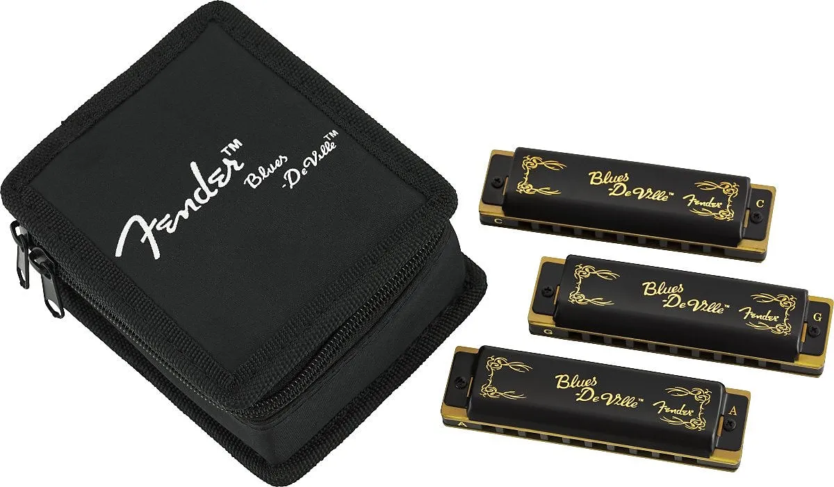 Fender Blues DeVille Harmonica, Pack of 3, with Case