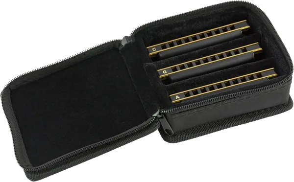 Fender Blues DeVille Harmonica, Pack of 3, with Case