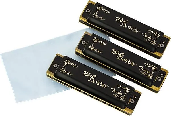 Fender Blues DeVille Harmonica, Pack of 3, with Case