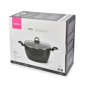 Fissman Stockpot Magna Series Aluminum TouchStone Coating With Induction Bottom And Glass Lid For All Types Of Stoves Black 30x15cm/9.5LTR