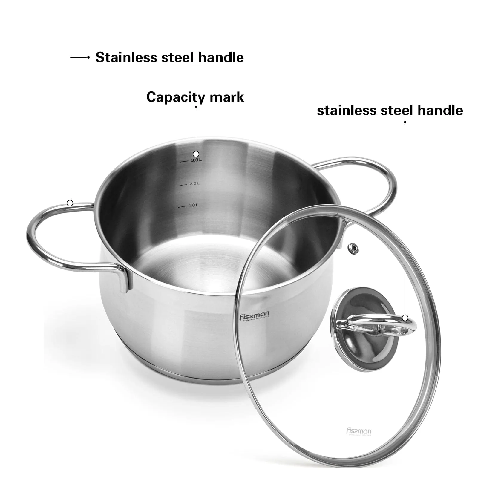 Fissman Stockpot Monica Series 18/10 Inox304 Stainless Steel With Clear Glass Lid 13.5x2.4cm/6.1LTR Silver