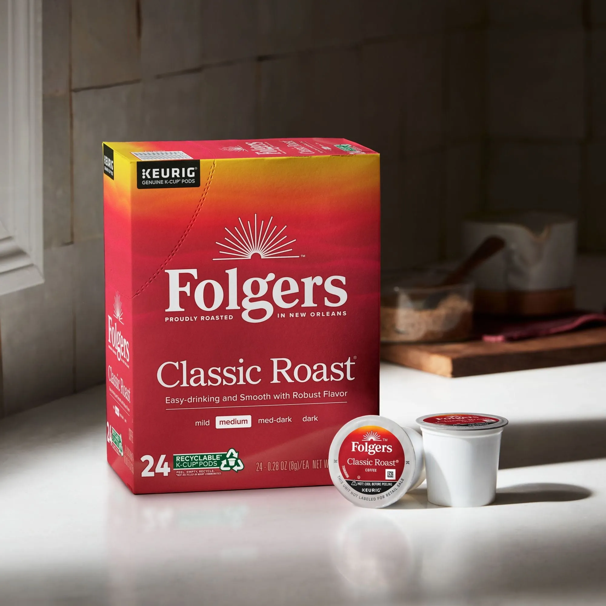 Folgers Classic Roast K-Cup Pods, Medium Roast Coffee, 24 Count