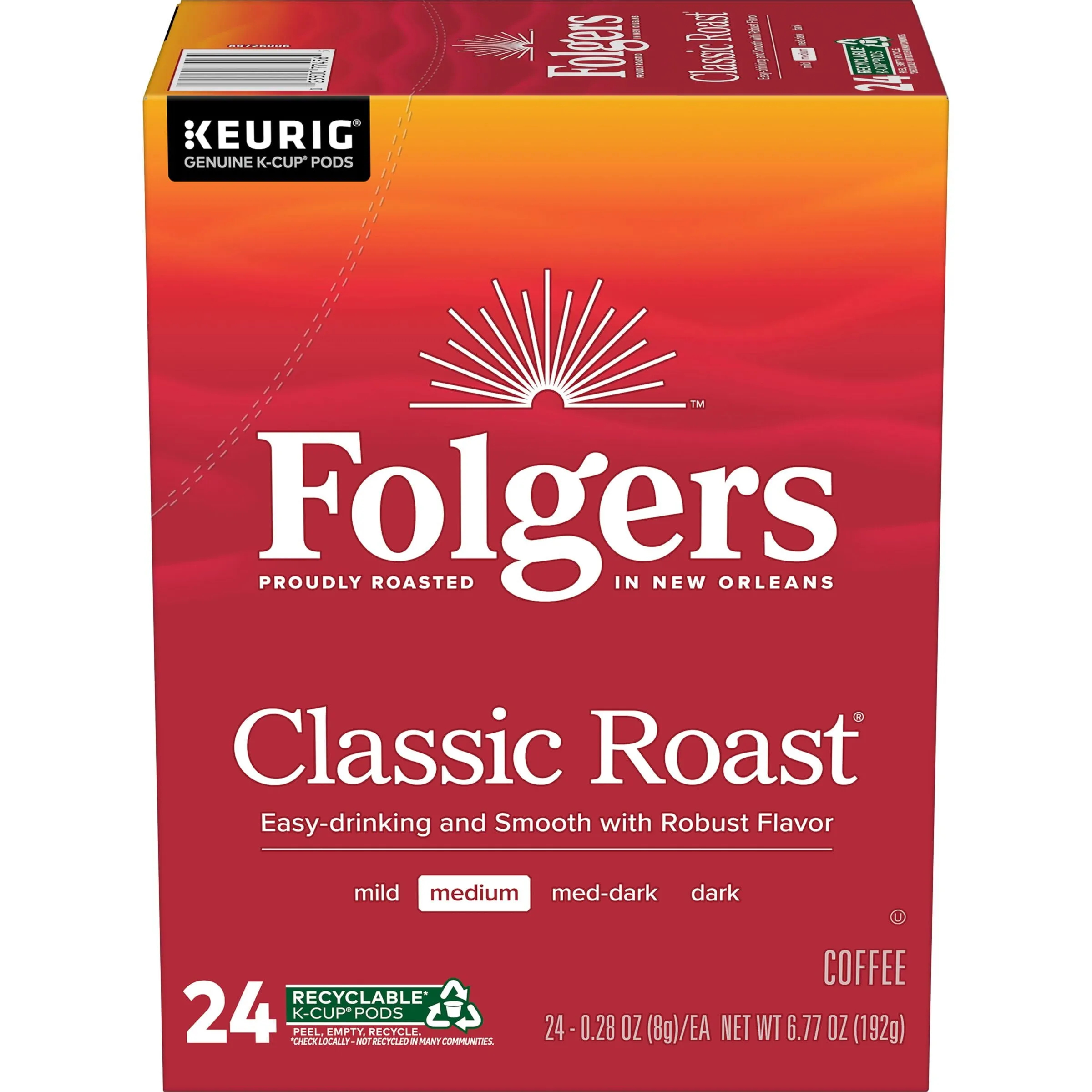 Folgers Classic Roast K-Cup Pods, Medium Roast Coffee, 24 Count