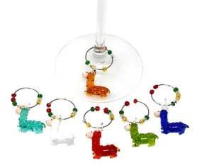 Glass Llama Wine Charms S/6