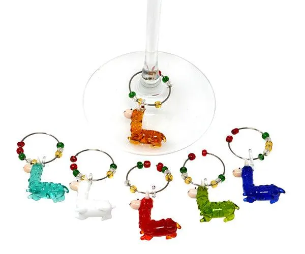 Glass Llama Wine Charms S/6