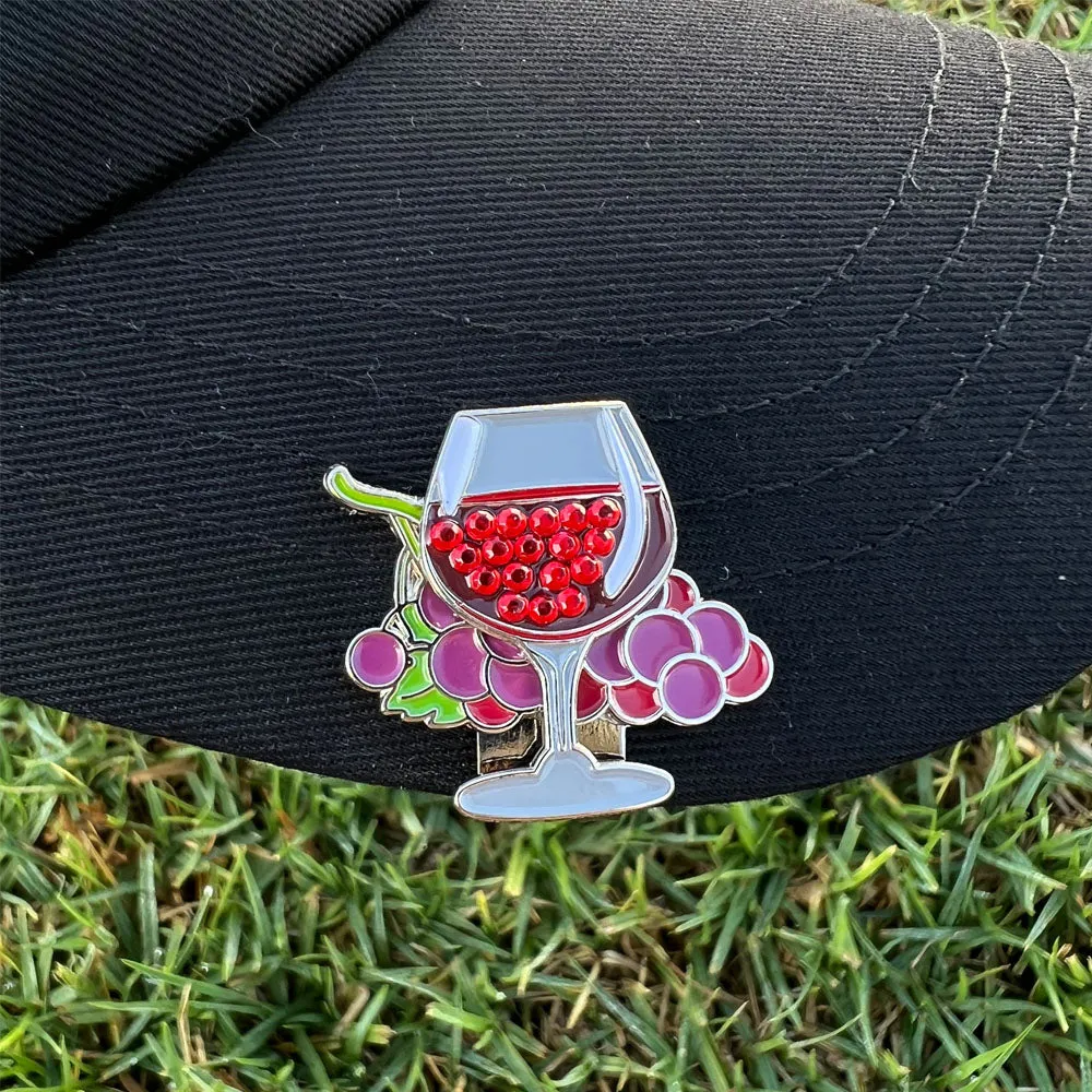 Glass Of Red Wine Golf Ball Marker Grapes Hat Clip