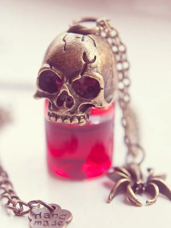 Gothic skull poison glass bottle pendant necklace