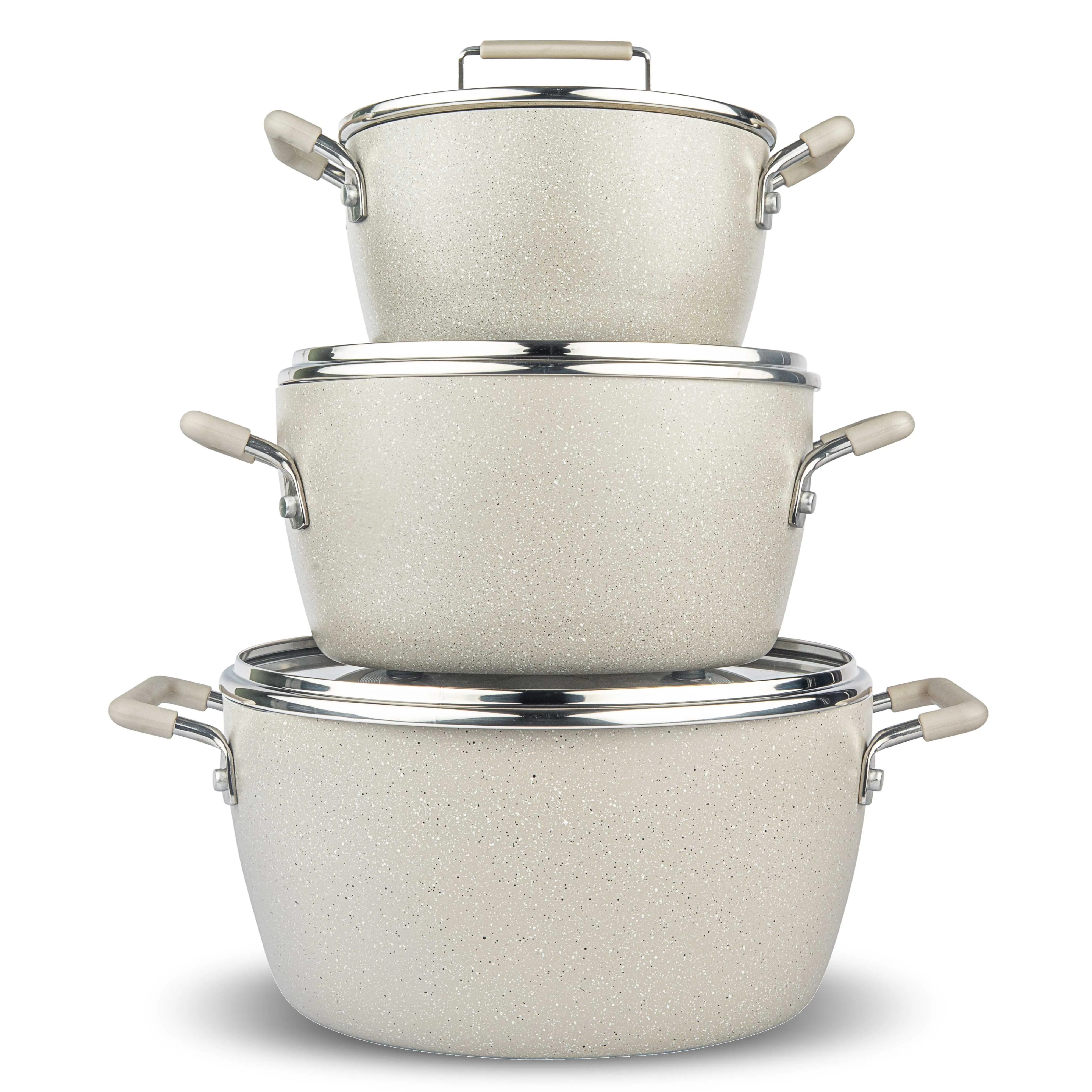 Granitestone Nesting 6 Piece Cooking Pots Set, Kitchen Pots, Non Stick Coating, 5qt 3qt & 1.5qt Pots with Lids, Stay Cool Handles Dishwasher Safe