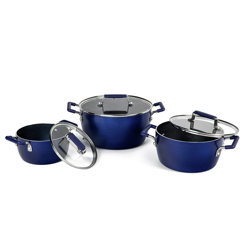 Granitestone Nesting 6 Piece Cooking Pots Set, Kitchen Pots, Non Stick Coating, 5qt 3qt & 1.5qt Pots with Lids, Stay Cool Handles Dishwasher Safe