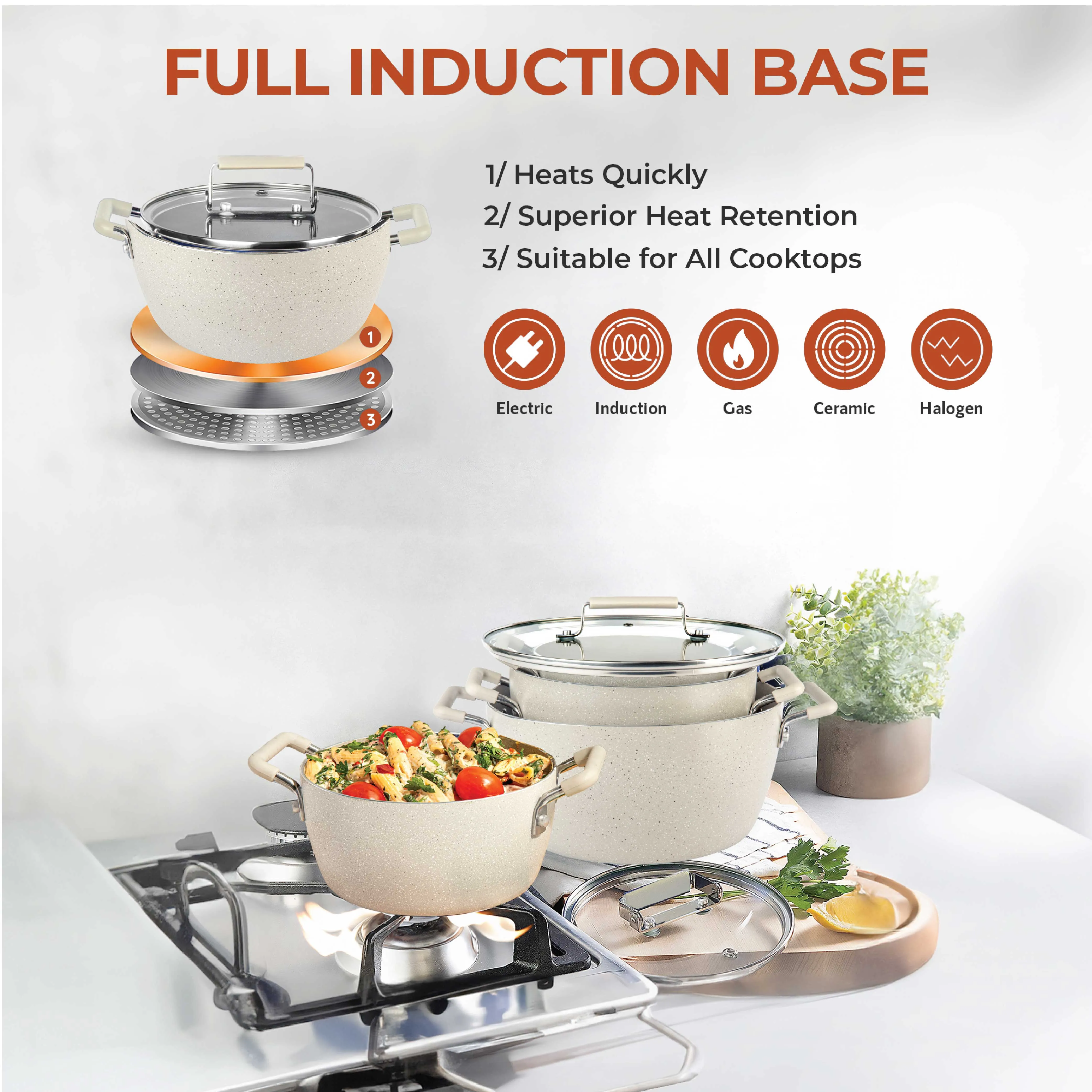 Granitestone Nesting 6 Piece Cooking Pots Set, Kitchen Pots, Non Stick Coating, 5qt 3qt & 1.5qt Pots with Lids, Stay Cool Handles Dishwasher Safe