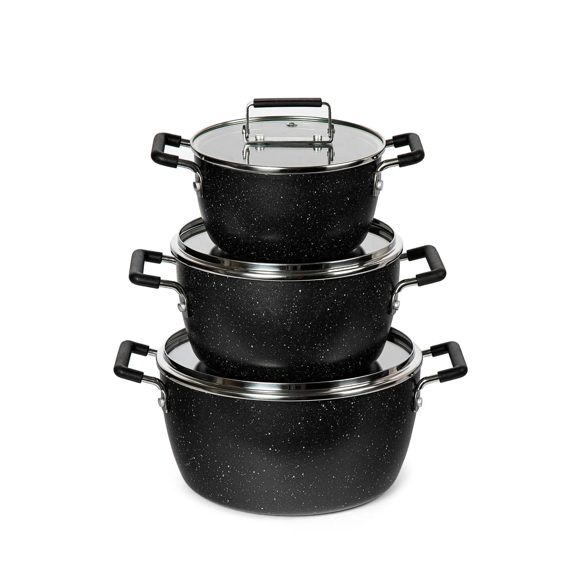 Granitestone Nesting 6 Piece Cooking Pots Set, Kitchen Pots, Non Stick Coating, 5qt 3qt & 1.5qt Pots with Lids, Stay Cool Handles Dishwasher Safe