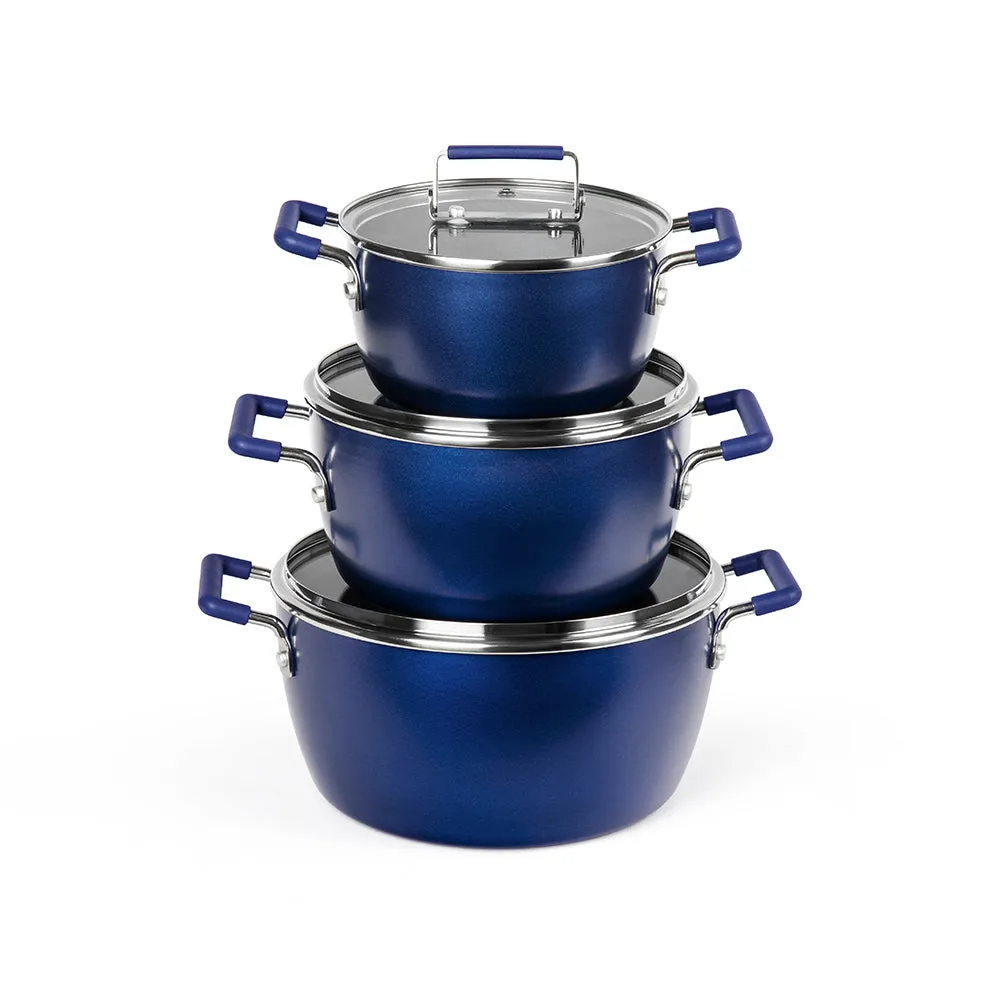 Granitestone Nesting 6 Piece Cooking Pots Set, Kitchen Pots, Non Stick Coating, 5qt 3qt & 1.5qt Pots with Lids, Stay Cool Handles Dishwasher Safe