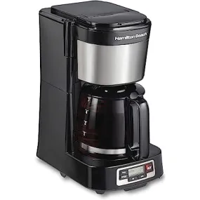 Hamilton Beach 5 Cup Compact Drip Coffee Maker with Programmable Clock, Glass Carafe, Auto Pause and Pour, Black & Stainless Steel (46111)