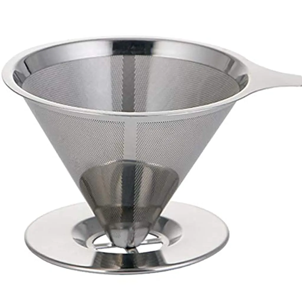 HASTHIP® Pour Over Coffee Dripper-Stainless Steel Reusable Drip Cone Coffee Filter-Paperless Metal Fine Mesh Strainer Coffee Brewer-Coffee Maker 1-6 Cup With Non-slip Cup Stand and Cleaning Brush