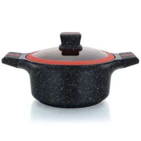 Herzberg HG-RSCAS32: Granite-Coated Casserole with Glass Lid - 24CM