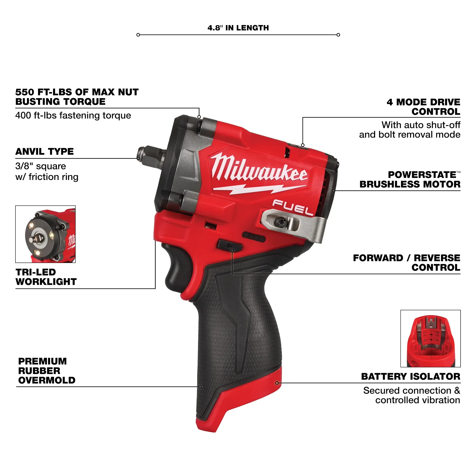 Impact Wrench - Milwaukee M12 FUEL™ Stubby 3/8" Impact Wrench, 2562-20