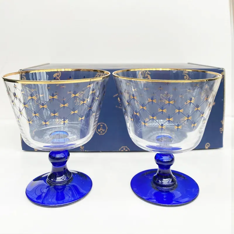 Imperial Cobalt Blue Net Crystal Glass Manual Carved Lead Free Crystal with Gold leaf Whiskey Coctail Glass