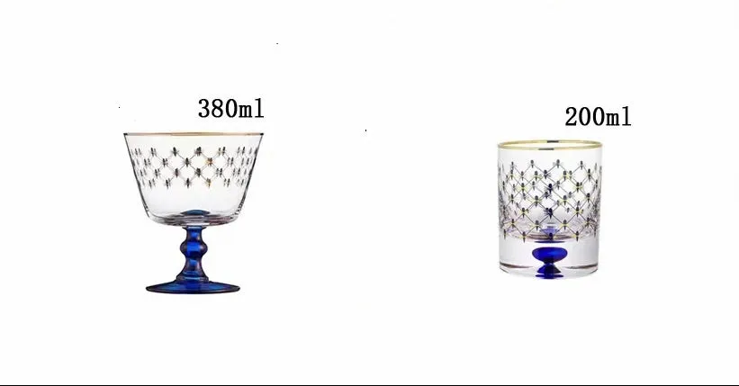 Imperial Cobalt Blue Net Crystal Glass Manual Carved Lead Free Crystal with Gold leaf Whiskey Coctail Glass